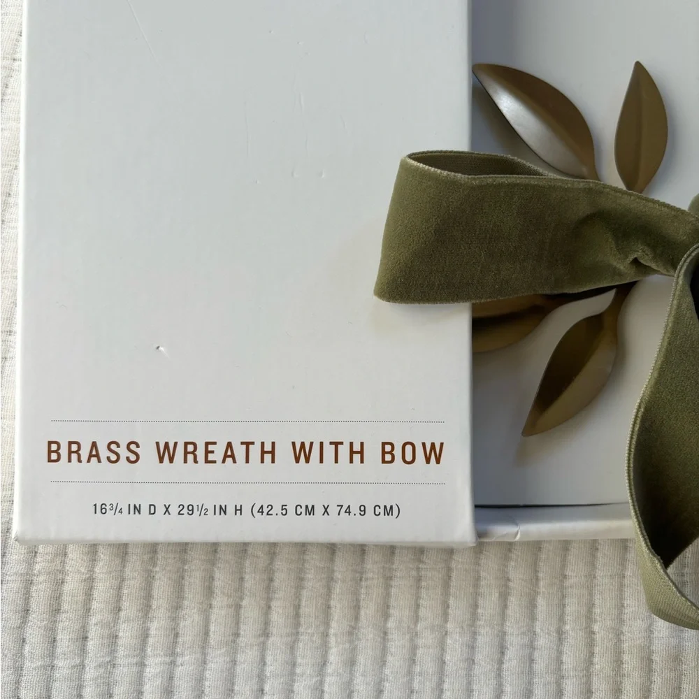 Hearth & Hand with Magnolia Decorative Brass Leaf Christmas Wreath Velvet Bow